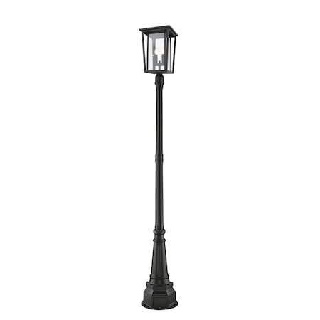 Z-Lite Seoul 2 Light Outdoor Post Mounted Fixture, Black & Clear 571PHBR-564P-BK